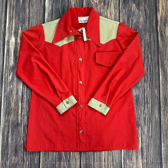 Women’s Mother Karen’s Vintage 70s Style Red & Tan Western Dagger Collar Shirt - Picture 8 of 8